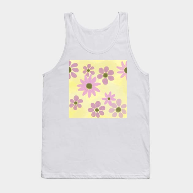 Pink and Yellow Daisy Sunflower Floral Pattern Tank Top by designsbyjuliee